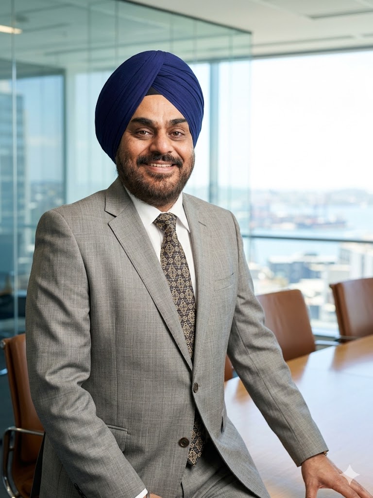 Amarinder Singh Gandhi in a modern boardroom with a city view